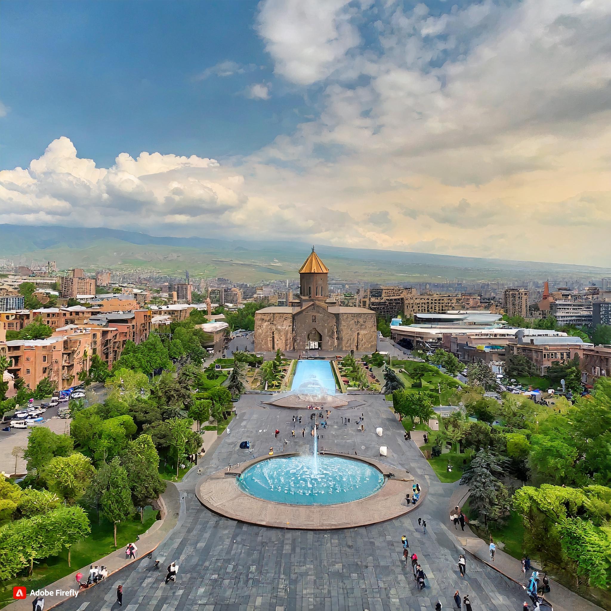 Firefly generate an image capturing the beauty of the city yerevan there's a lot of people walking d.jpg
